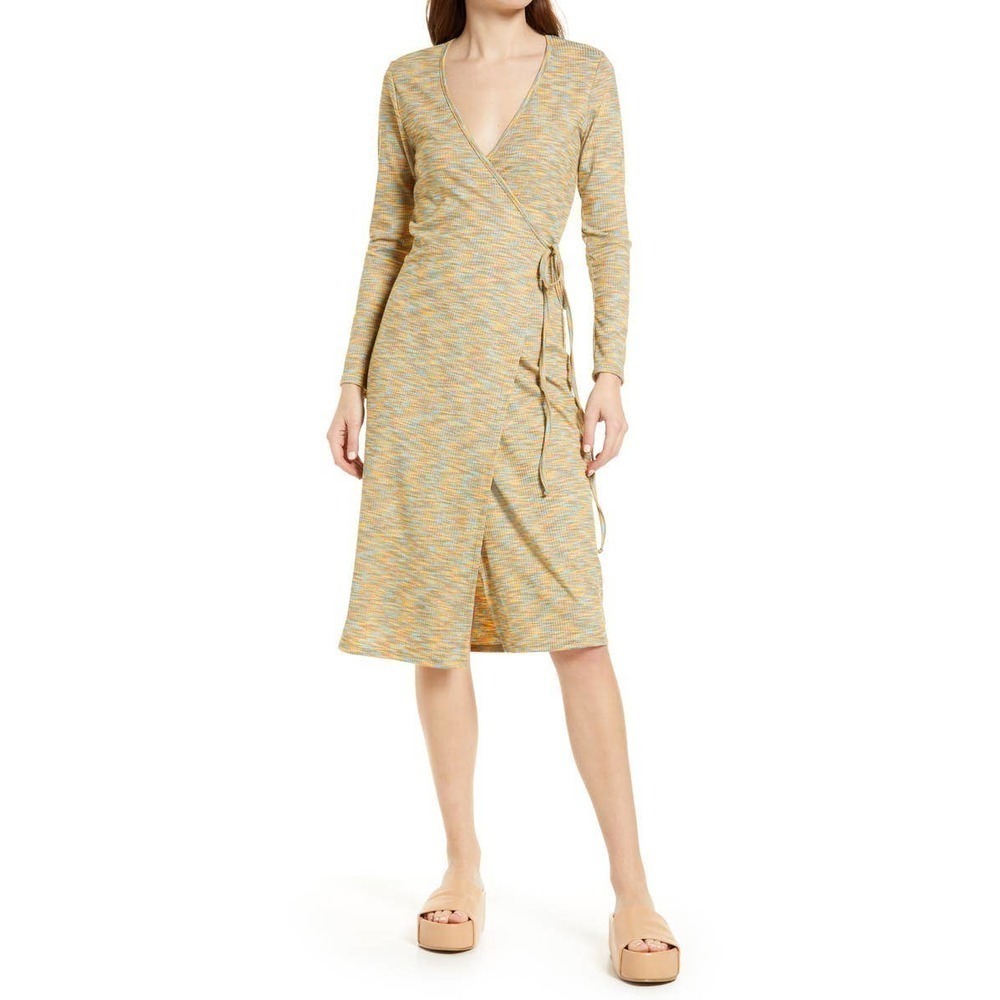 LISA SAYS GAH Lucille Long Sleeve Wrap Midi Dress in Flame Women's Size XS